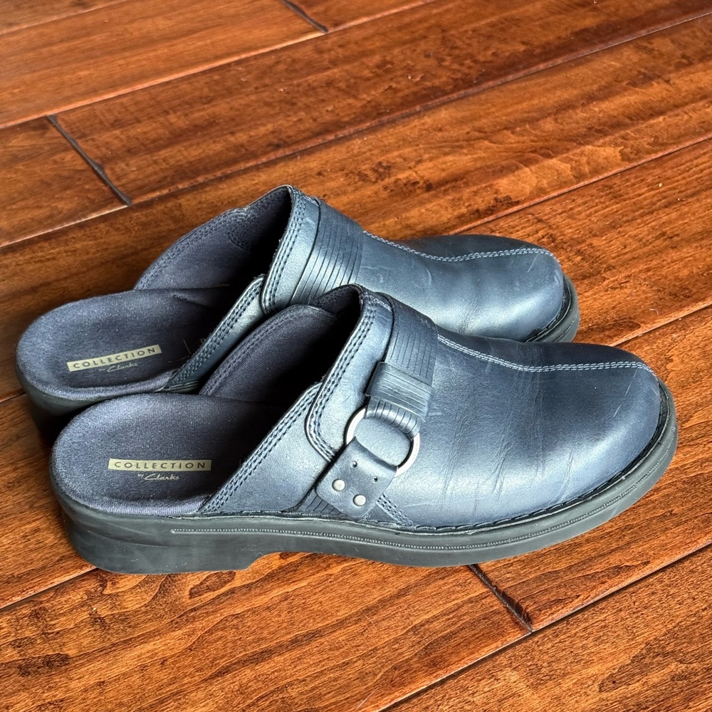 Clarks Leather Slip-On Clogs - Patty Lorene - Navy